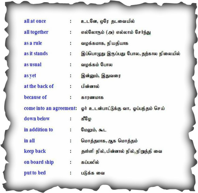 idioms and phrases with tamil meanings pdf